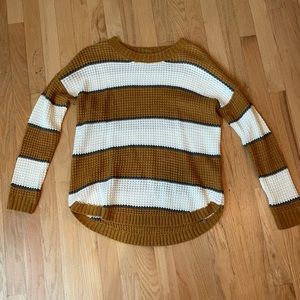 So women’s gold/brown and white stripe knit sweater, size M